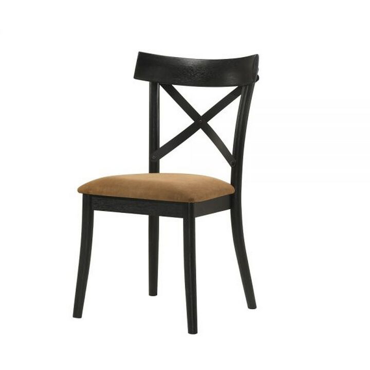Hilly 21 Inch Dining Chair, Set of 2, Crossbuck Backrest, Brown and Black - Benzara