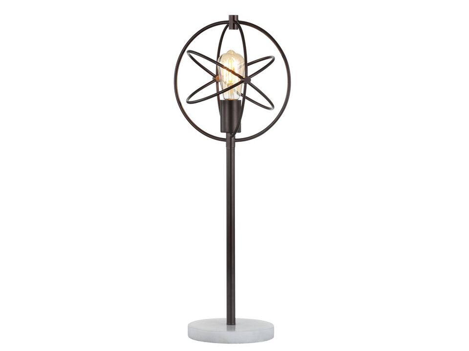 Atomic Caged 26.5" Edison Bulb Metal/Marble Modern LED Table Lamp, Oil Rubbed Bronze