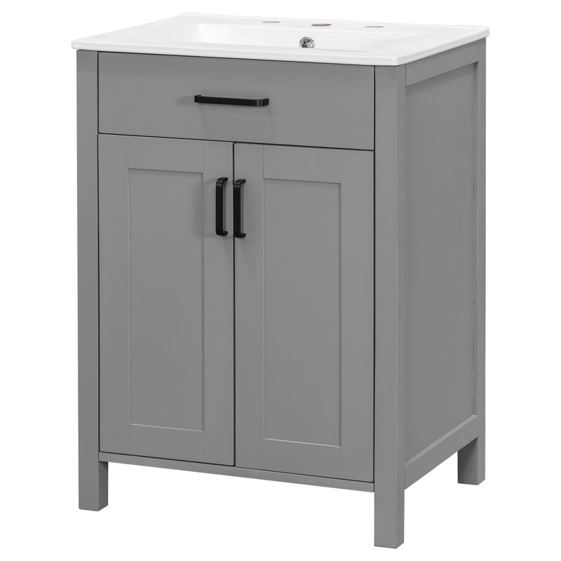 Whisen 24" Modern Bathroom Vanity Combo with Ceramic sink, 2 Soft-Close Doors