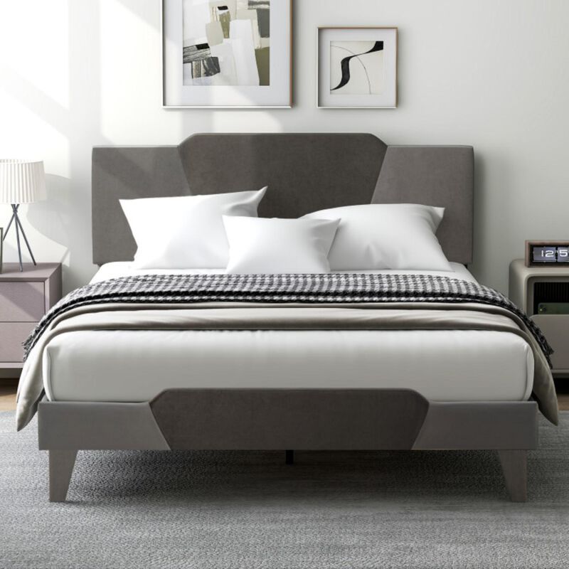 Hivvago Velvet Upholstered Bed Frame with High Headboard image number 1