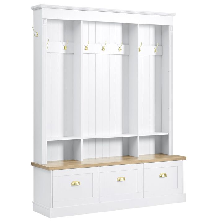Clihome APP Controlled LED Light Hall Tree Storage Bench with Hooks and 3 Large Cabinets for Hallway