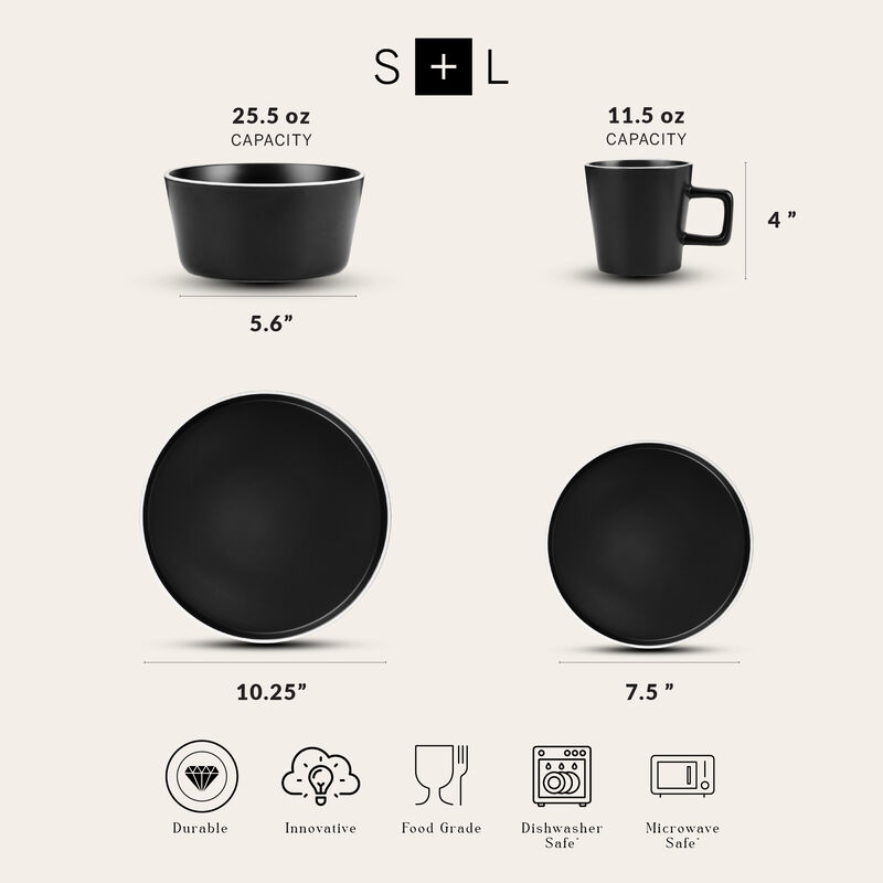 Stone Lain Allison Stoneware 32 Piece Dinnerware Set, Black