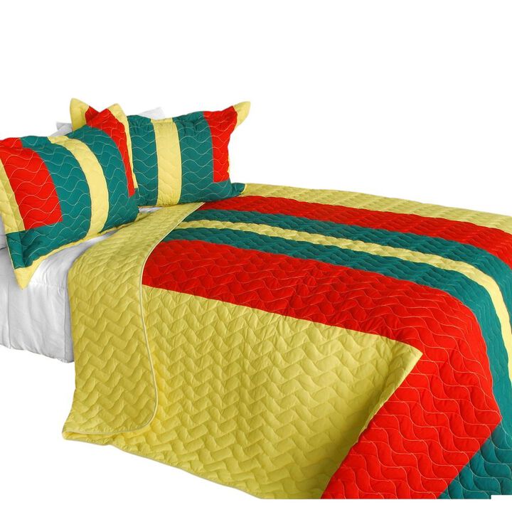 Violet Moon Patchwork Quilt Set 3PC with Soft Vermicelli Quilted Finish-Yellow