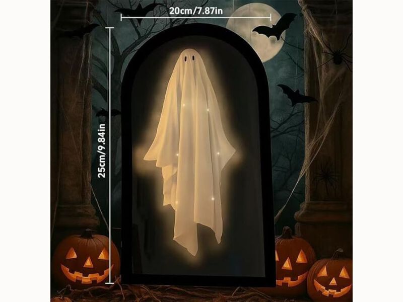 2025 Ghost Hologram Mirror – LED Haunted Wall Decor with Creepy Eyes for Halloween Bedroom