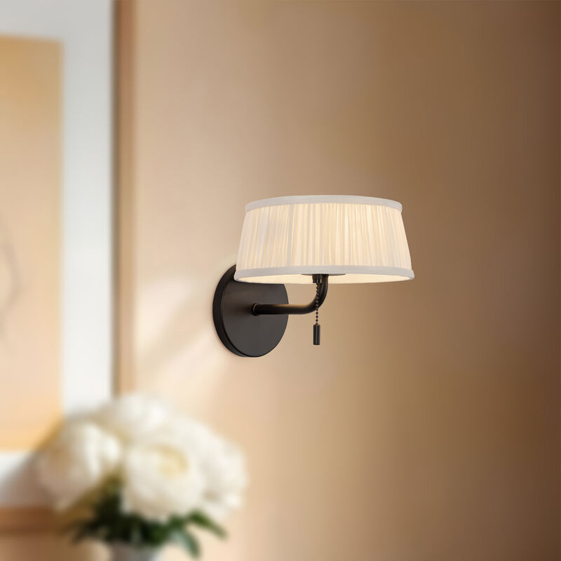 Scout 7-in Damp-Rated Wall/Vanity Light with Patterned Pleated Linen Shade image number 1