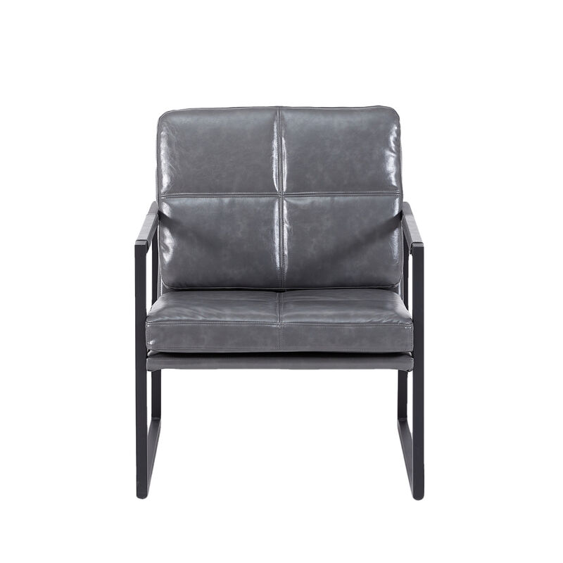 Light grey PU leather leisure black metal frame accent chair for living room and bedroom furniture