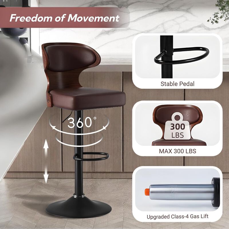 Ergonomic Modern Dual Color Steady PU Leather Bar Stool Swivel Height Adjustable Large Seat Hotel Outdoor Kitchen Counter Chair image number 3