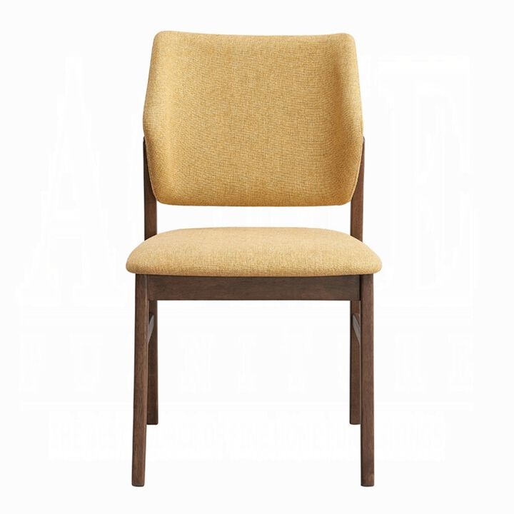 Nory Dining Side Chair Set of 2, Yellow Linen Cushioned, Walnut Brown