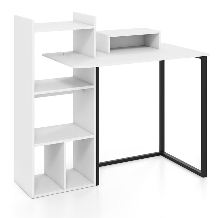 Computer Desk with Charging Station and Monitor Stand for Home Office