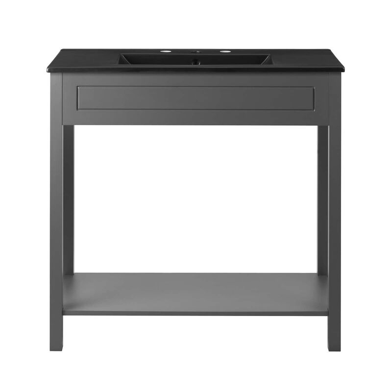 Modway Altura 36" MDF Ceramic and Particleboard Bathroom Vanity in Gray/Black image number 3