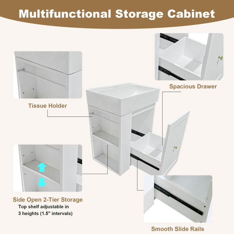 ELEMENT ACE Space-Saving Modern Wall-Mounted Bathroom Vanity with Ceramic Sink and Storage Drawer image number 5