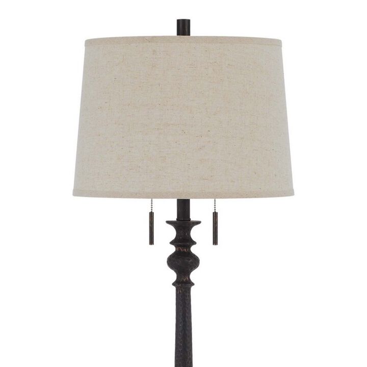 Floor Lamp with Tubular Turned Resin Support and Pull Chain, Dark Bronze-Benzara