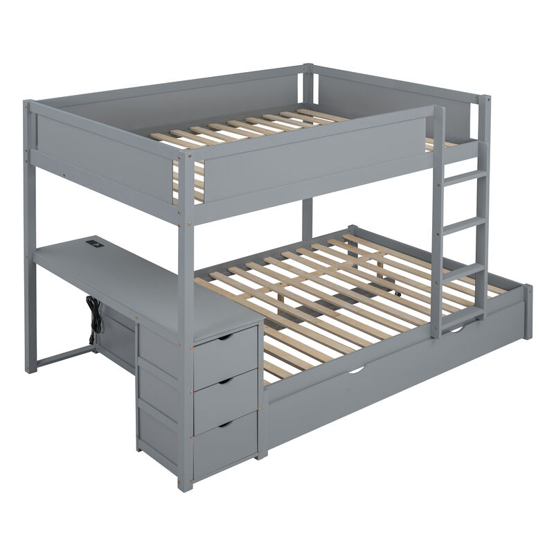 Whisen Full-Over-Full Bunk Bed with Trundle Desk Drawers, Solid Wood for Bedroom Kids image number 6