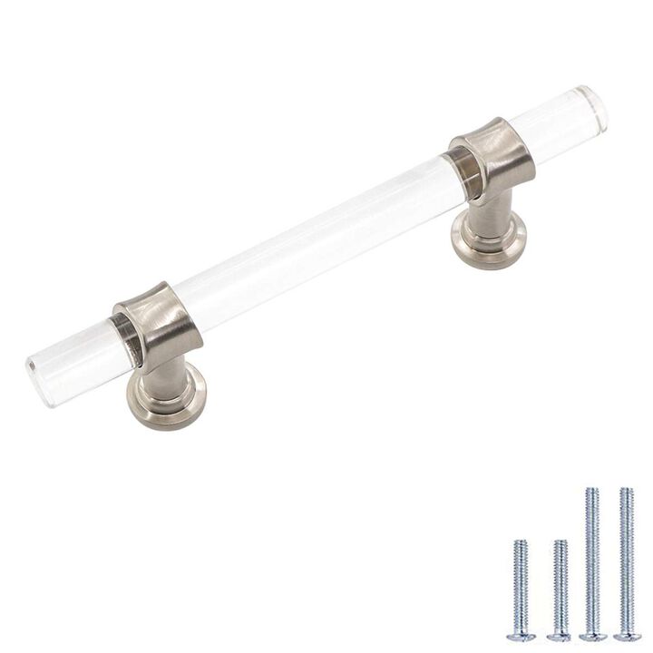 Peaha 10 Pack 3 Inch Acrylic Cabinet Pulls Brushed Nickel Drawer Handles Silver Zinc Alloy Hardware for Dresser Cupboard Kitchen