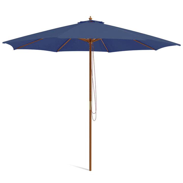 Patio Umbrella with 8 Wooden Ribs and 3 Adjustable Heights