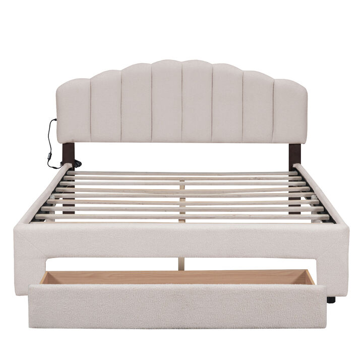 Merax Teddy Fleece  Platform Bed with Drawer