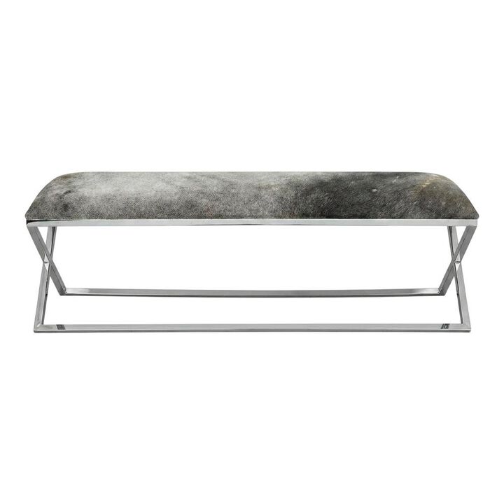 Starlight Canyon Home Cowhide Upholstered Bench, Contemporary Entryway Bench for Living Room, Gray