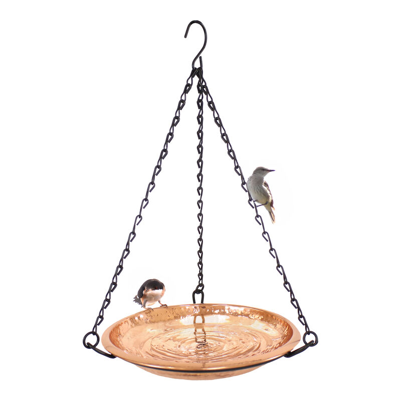 Sunnydaze Copper Hand-Hammered Hanging Bird Bath or Bird Feeder with Chain