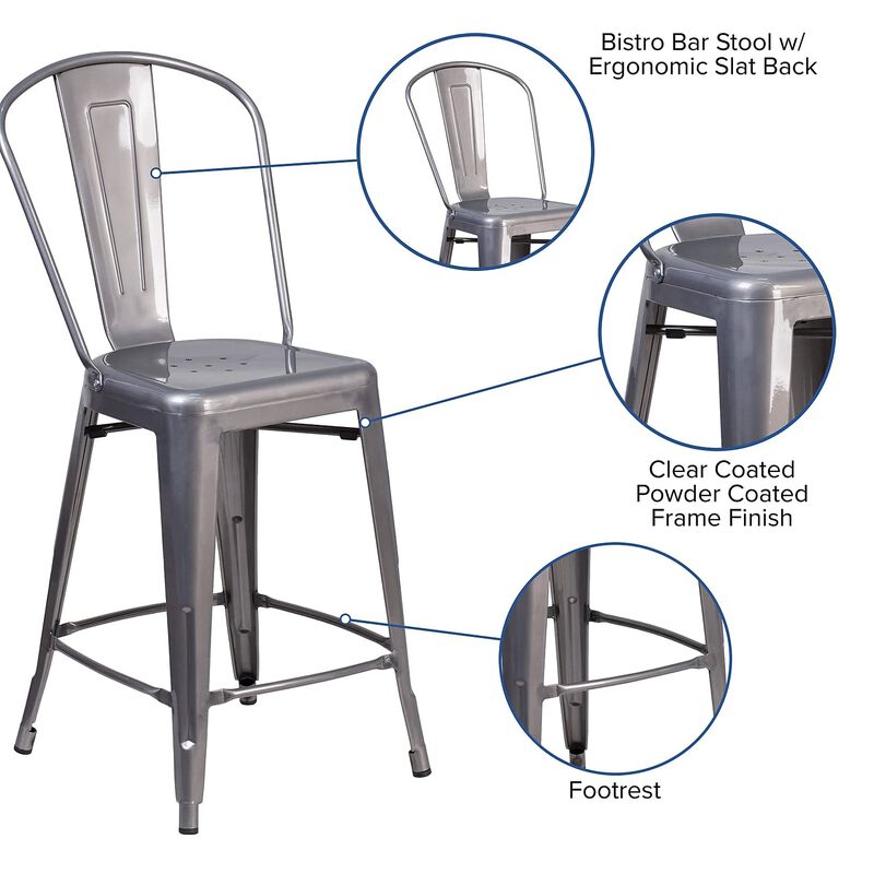 Flash Furniture Lincoln 24'' High Clear Coated Indoor Counter Height Stool with Back