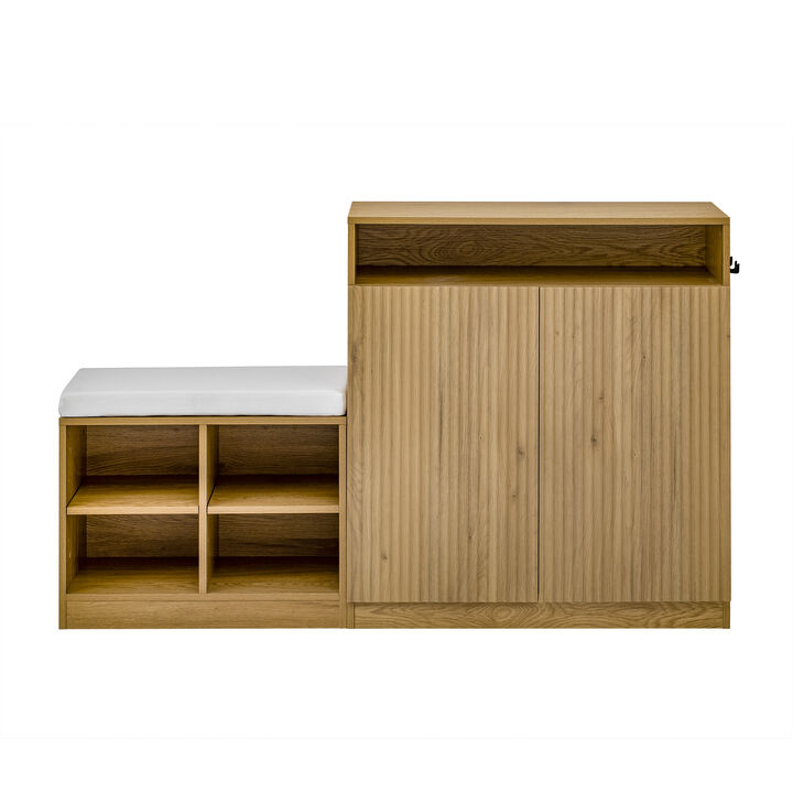 Shoe Bench, 2 Doors and 3-Tier Adjustable Shelves