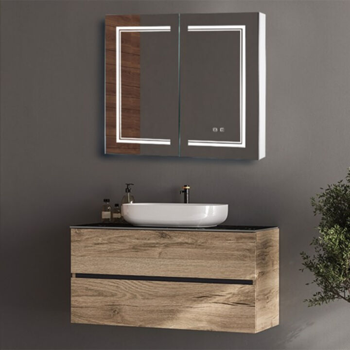 Bathroom Wall Cabinet with LED Light Anti-Fog Mirror and Adjustable Brightness