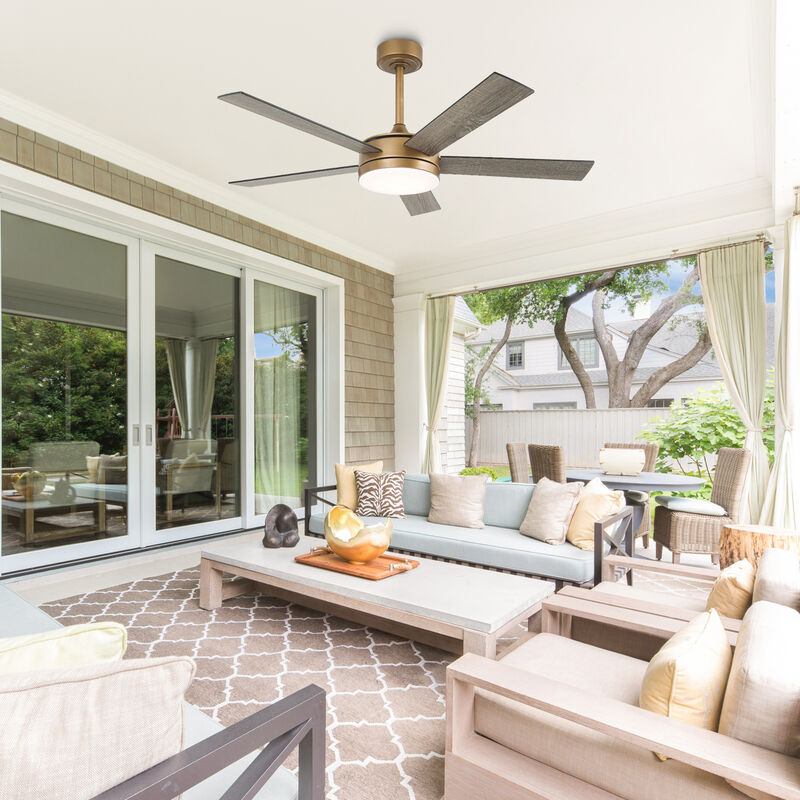 48" Modern Gold Reversible Dimmable Smart 5 Blade Ceiling Fan with APP Control and Remote, Light