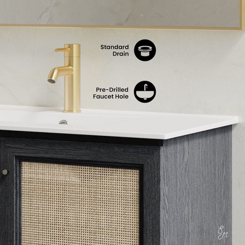 36" Wall-Mounted Bathroom Vanity in Black Oak with Single Faucet Hole Vanity Top image number 3