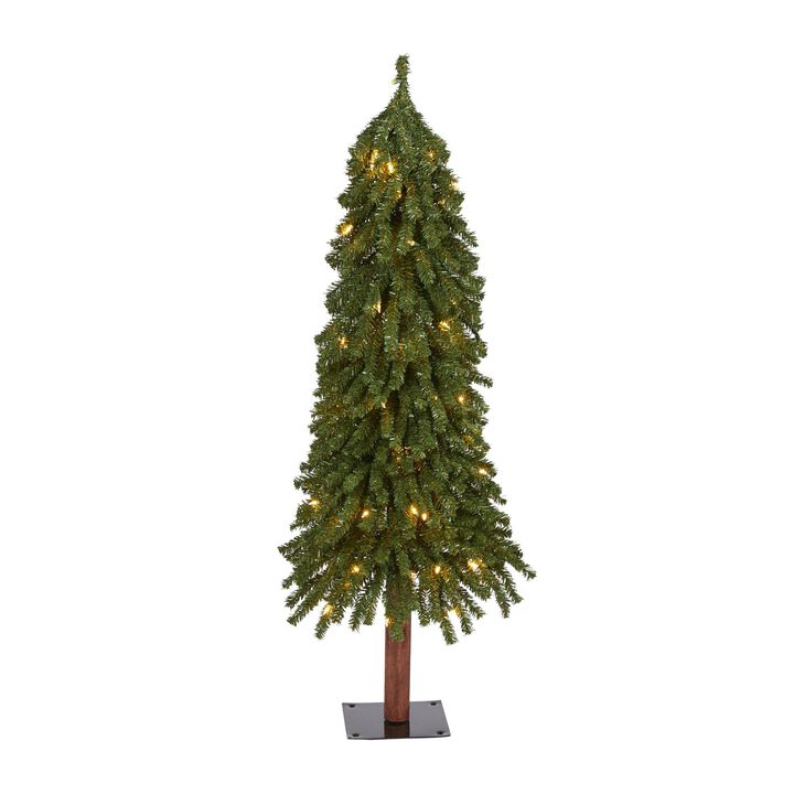 Nearly Natural 4-ft Grand Alpine Artificial Christmas Tree with 100 Clear Lights and 361 Bendable Branches on Natural Trunk