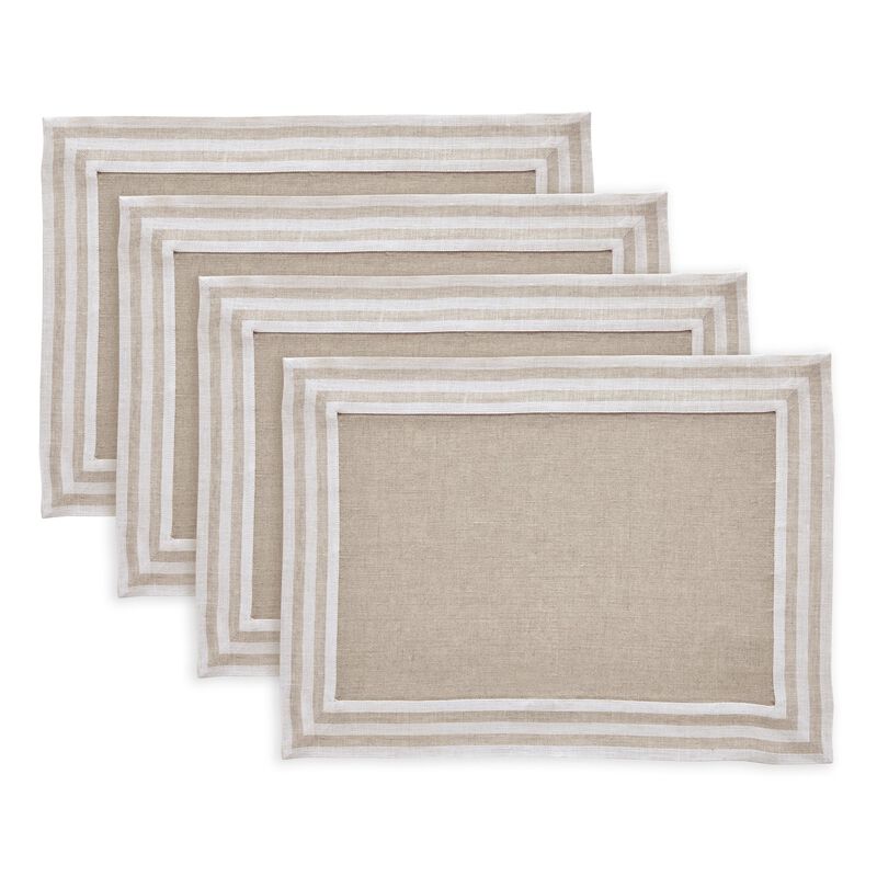Solino Home Mila 100% Linen Placemats &ndash; Set of 4, 14 x 19 in, Machine Washable, Holiday and Everyday Dining