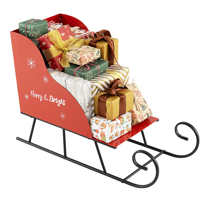 Christmas Santa Sleigh Basket with Metal Frame for Gift Storage and Decor