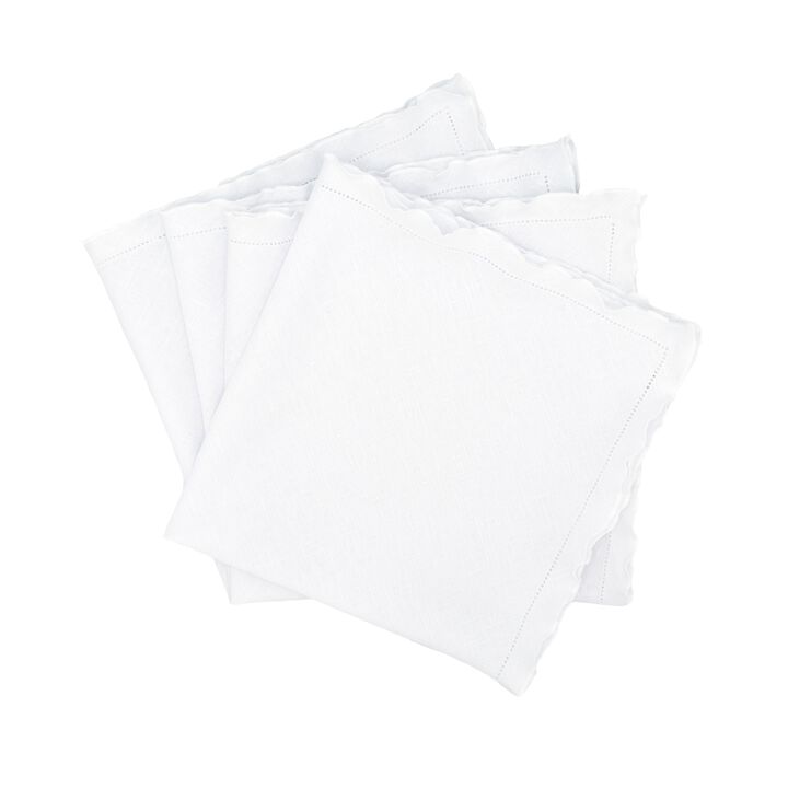 Linen Napkins With White Ruffled Hemstitch Edges, Set of 4
