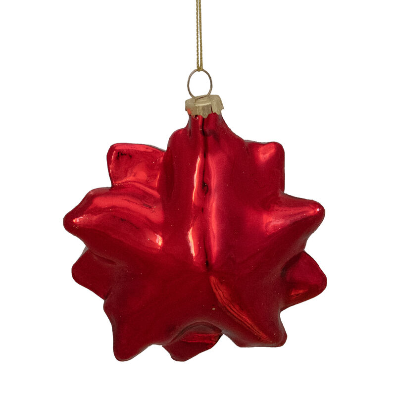 4.5" Red and Gold Glittery Poinsettia Glass Christmas Ornament image number 3