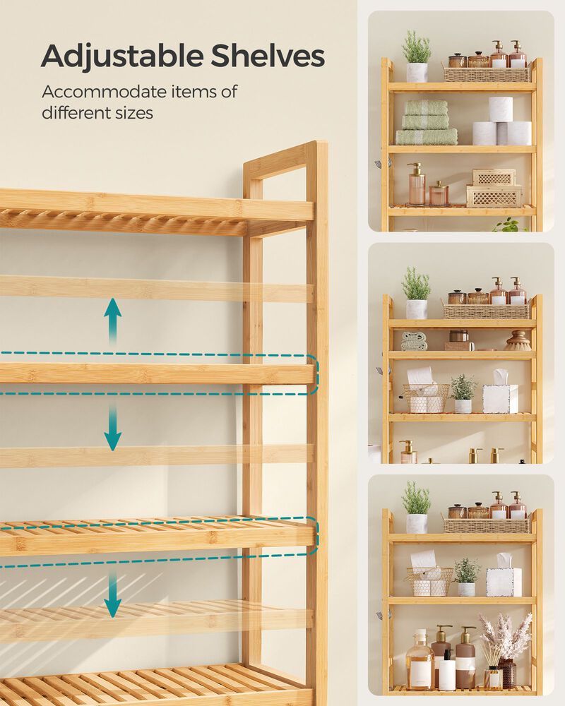 Over-The-Toilet Storage, 4-Tier Bamboo Bathroom Organizer with Adjustable Shelves