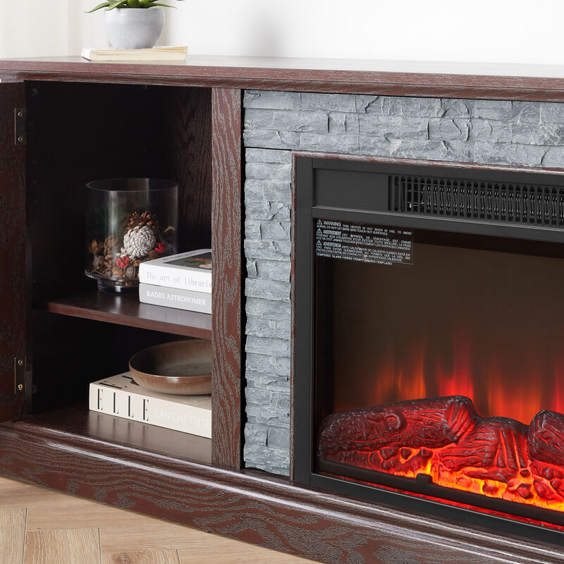 70 Inch Modern TV Stand with 23" Electric Fireplace, Faux Stone Media Console Cabinet, Entertainment Center image number 4