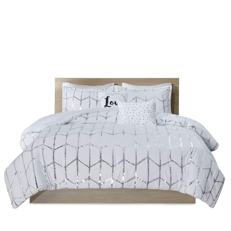 Gracie Mills Isabelle 5-Piece Metallic Geometric Comforter Set