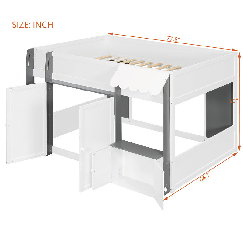 Merax Full Size Whimsical House Loft Bed with Awning & Open Play Zone image number 4