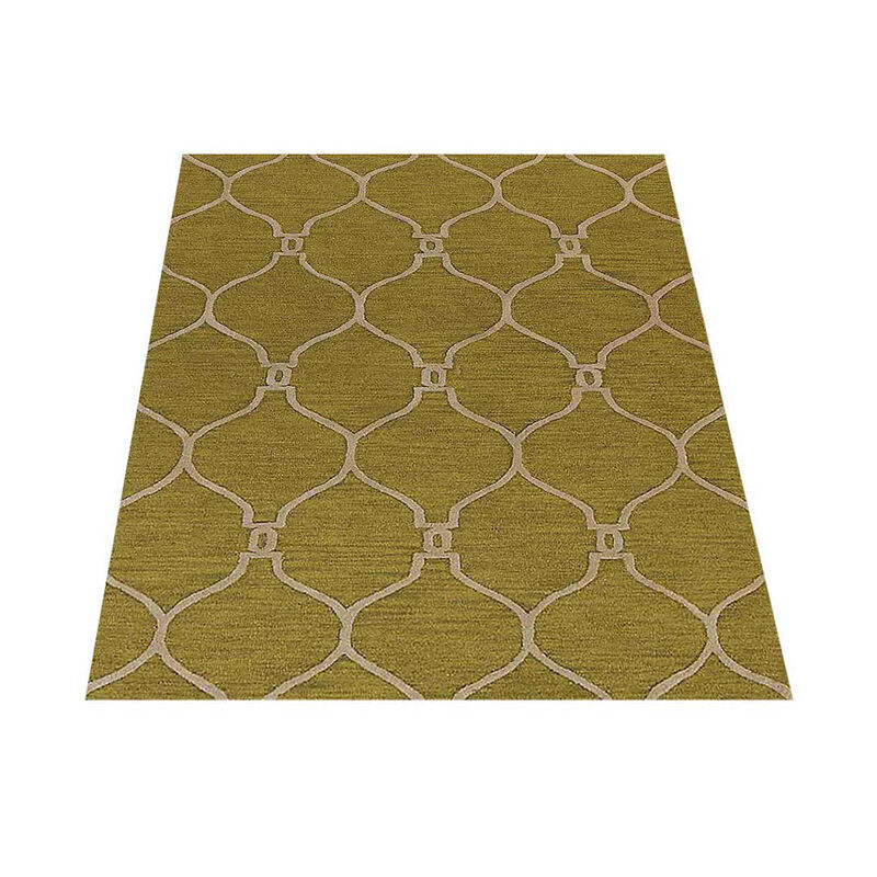RUGSOTIC CARPETS HAND TUFTED WOOL ECO-FRIENDLY AREA RUGS  - Rectangle Shape, Green & Beige, Geometric Modern Design, High Pile Handmade Area Rugs for Living Room, Bed Room (K01004) image number 2