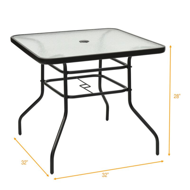 Hivvago 32 Inch Patio Tempered Glass Steel Frame Square Table