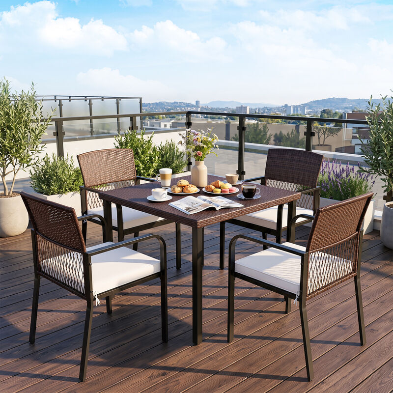 Set of 4 Outdoor Patio Dining Chairs with Cushions and Leveling Feet image number 1