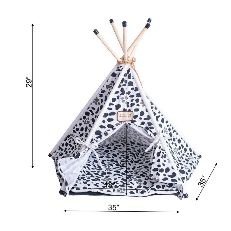 Armarkat Cat Bed Teepee Style, White W/Black Paw Print