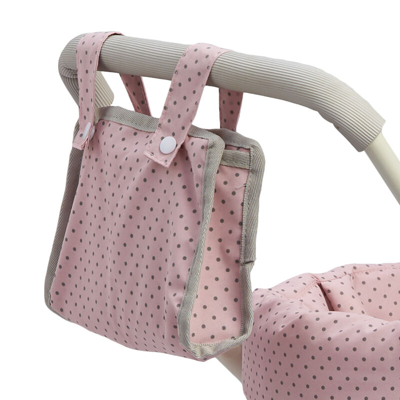 Olivia's Little World Polka Dot Princess Baby Doll Pram Stroller with Retractable Canopy & Storage, Pink/Gray