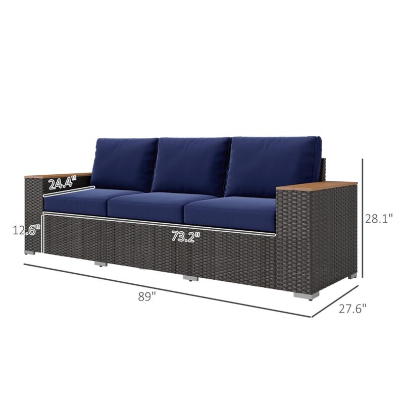 Modern Outdoor Patio Rattan Three-Seat Sofa for Backyard Seating image number 1