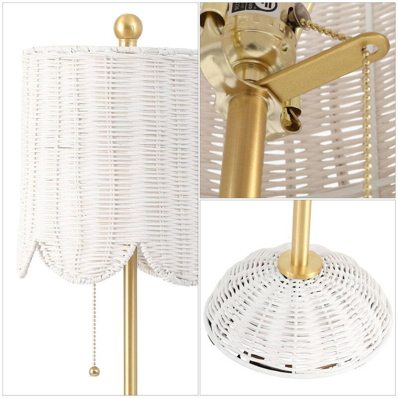 Celerie 27.5" Coastal Bohemian Rattan/Iron Scalloped Buffet LED Table Lamp with Pull Chain