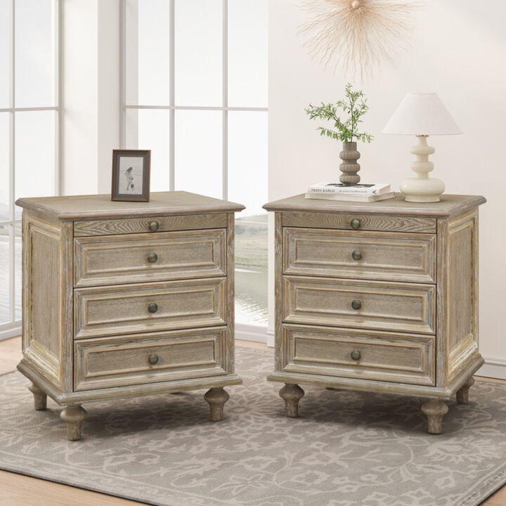 Fitpa Vintage Farmhouse 4-Drawer 2-Pack Nightstands