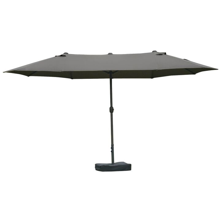 Patio Umbrella 15' Steel Rectangular Outdoor Double Sided Market with base, UV Sun Protection & Easy Crank for Deck Pool Patio Dark Gray