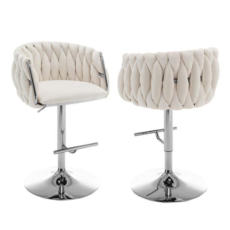 Best Quality Furniture Velvet Upholstered barstool in Cream Velvet with a gold color base (SET OF 2)