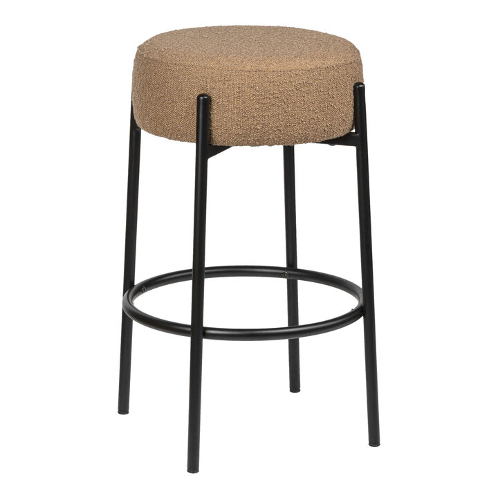 Paola Modern Minimalist Round Backless Metal/Bouclé Cushioned Counter Stool
