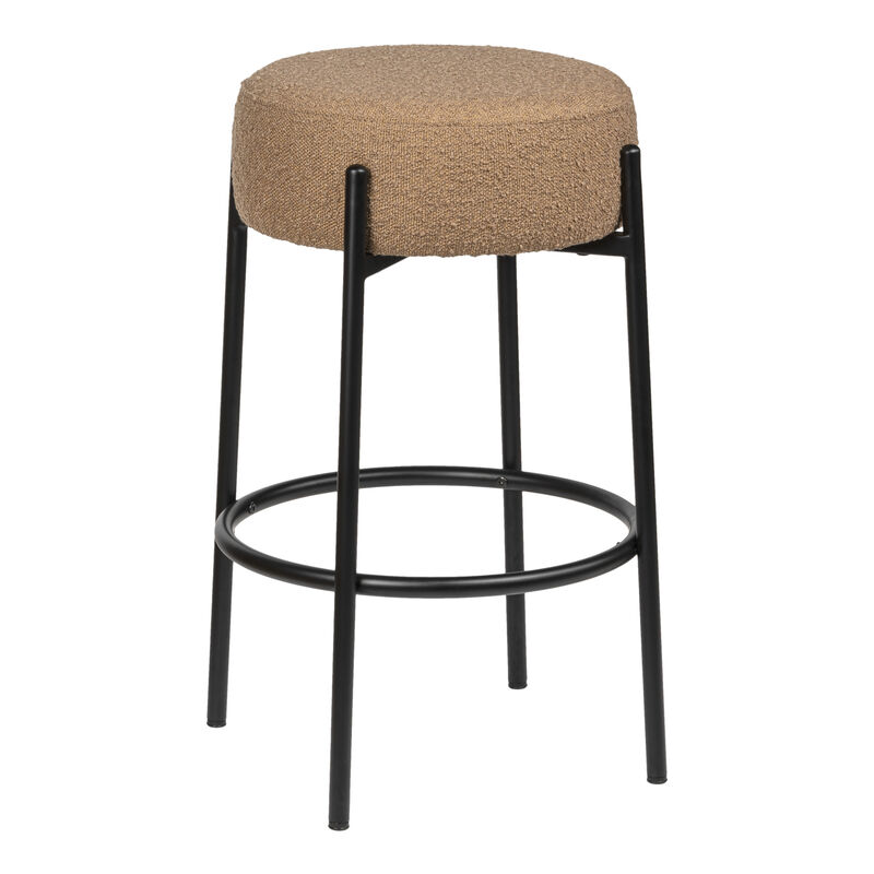 Paola Modern Minimalist Round Backless Metal/Bouclé Cushioned Counter Stool