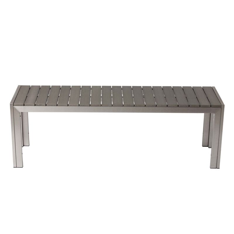 Theo 53 Inch Outdoor Bench, Gray Aluminum Frame, Plank Style Seat Surface-Benzara