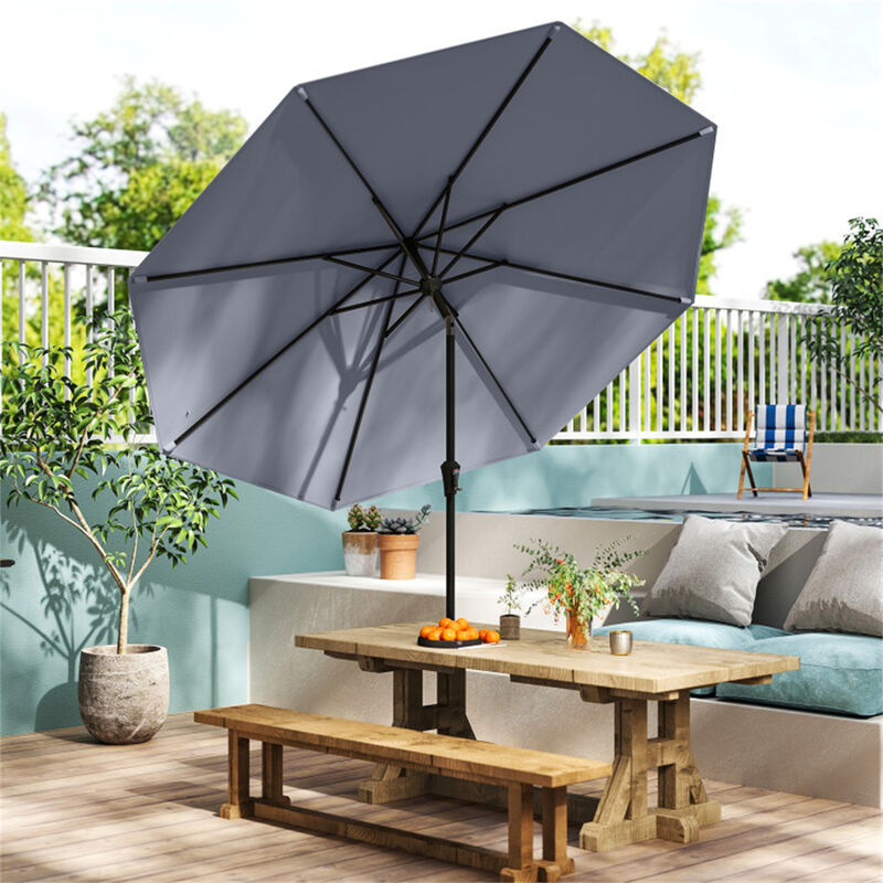 9 FT Outdoor Market Patio Table Umbrella Push Button Tilt Crank Lift-gray image number 2